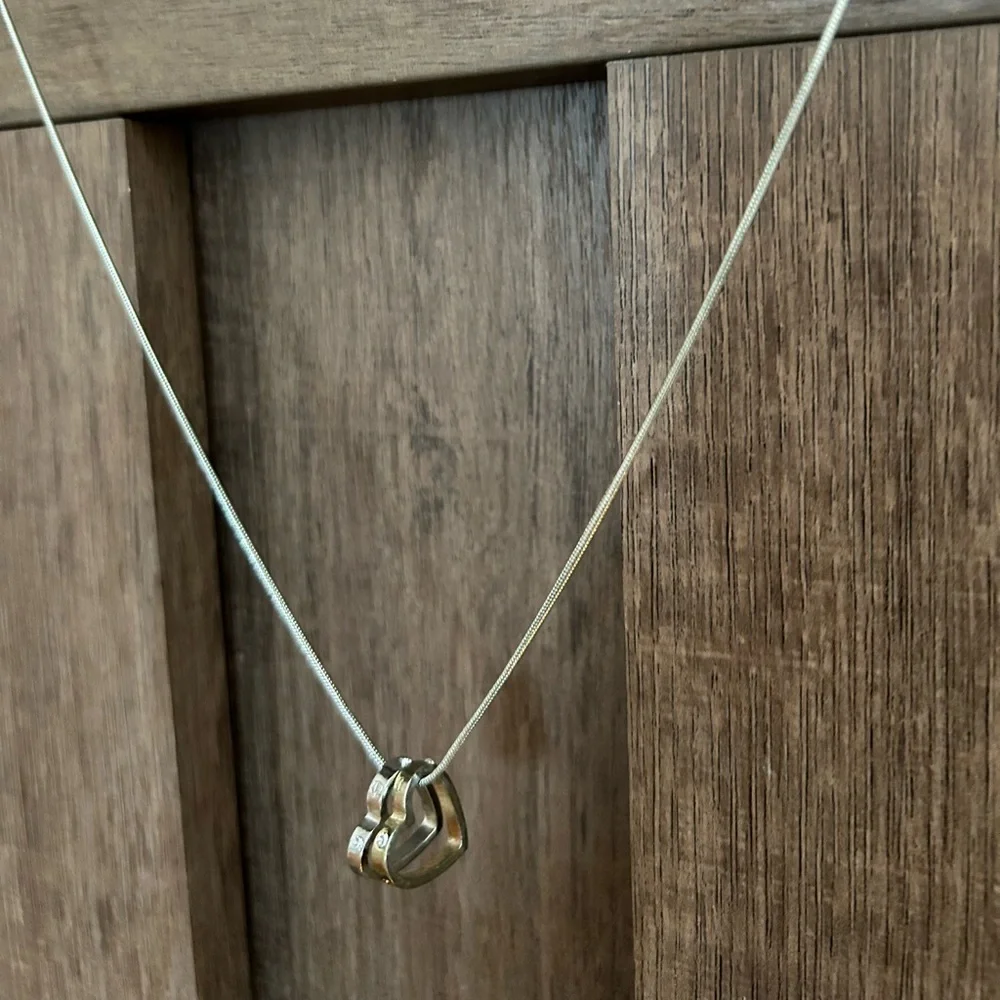 Lot of 3 Silver Necklaces Layered Hearts Diamond Bar & Triangle Necklace Set